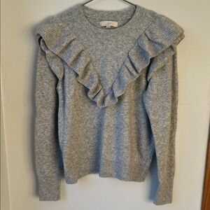 LOFT Heather Gray Ruffle Knit Top